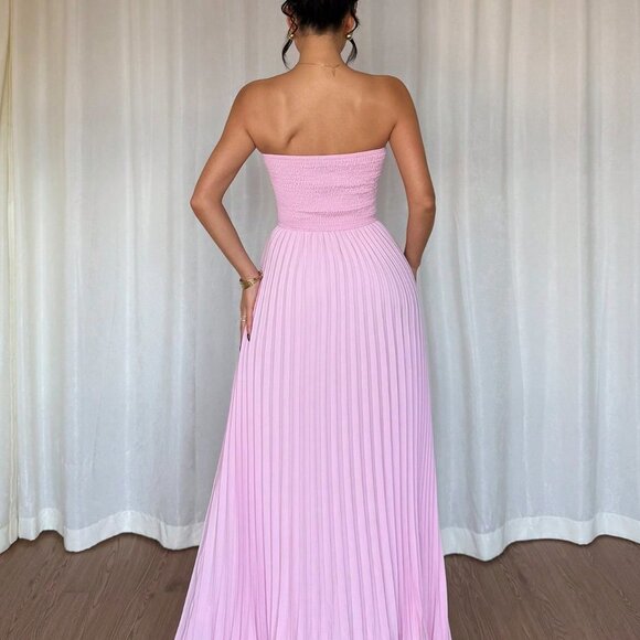 Pink Elegant Women's Strapless Minimalistic Casual Dress - Picture 2 of 6